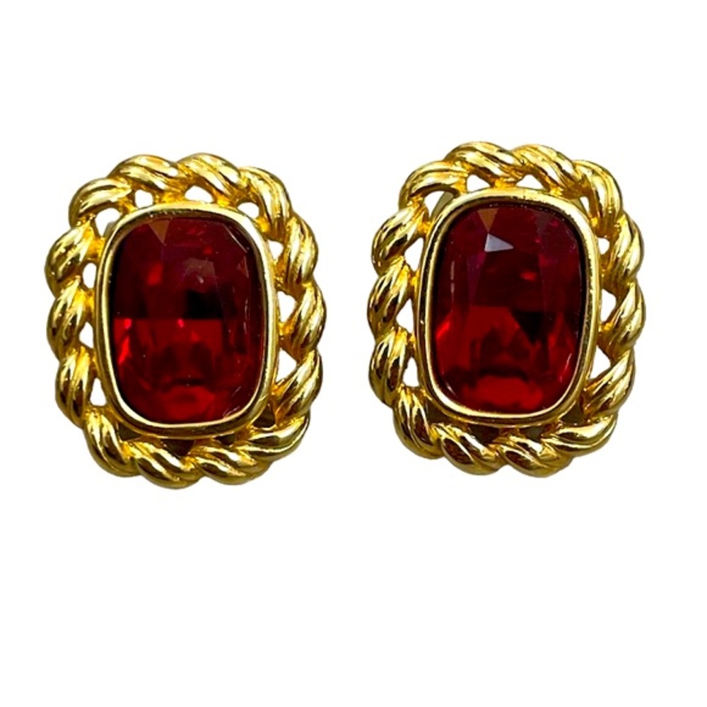 Swarovski Gold-Tone Earrings with Deep Red Crystals